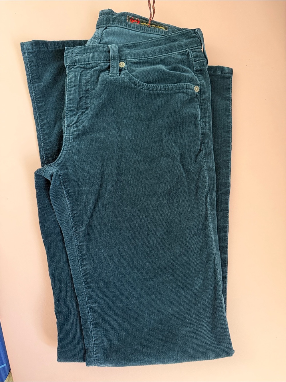 Ag Adriano Goldschmied Teal Corduroy Straight-Leg Pants